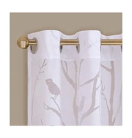 Madison Park Averil Grommet Top Sheer Window Curtain, grey sheer curtains 84 inches long Single Curtain, Width 50 Bird on Branches Burnout curtains sh