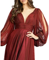 Mac Duggal Women's Chiffon Open Sleeve A Line Gown