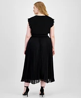 Taylor Plus Pleated Belted A-Line Dress