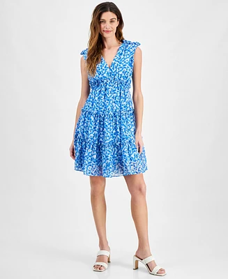 Taylor Petite Floral-Print Tiered A-Line Dress