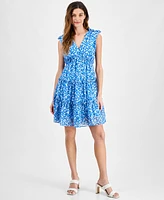 Taylor Petite Floral-Print Tiered A-Line Dress