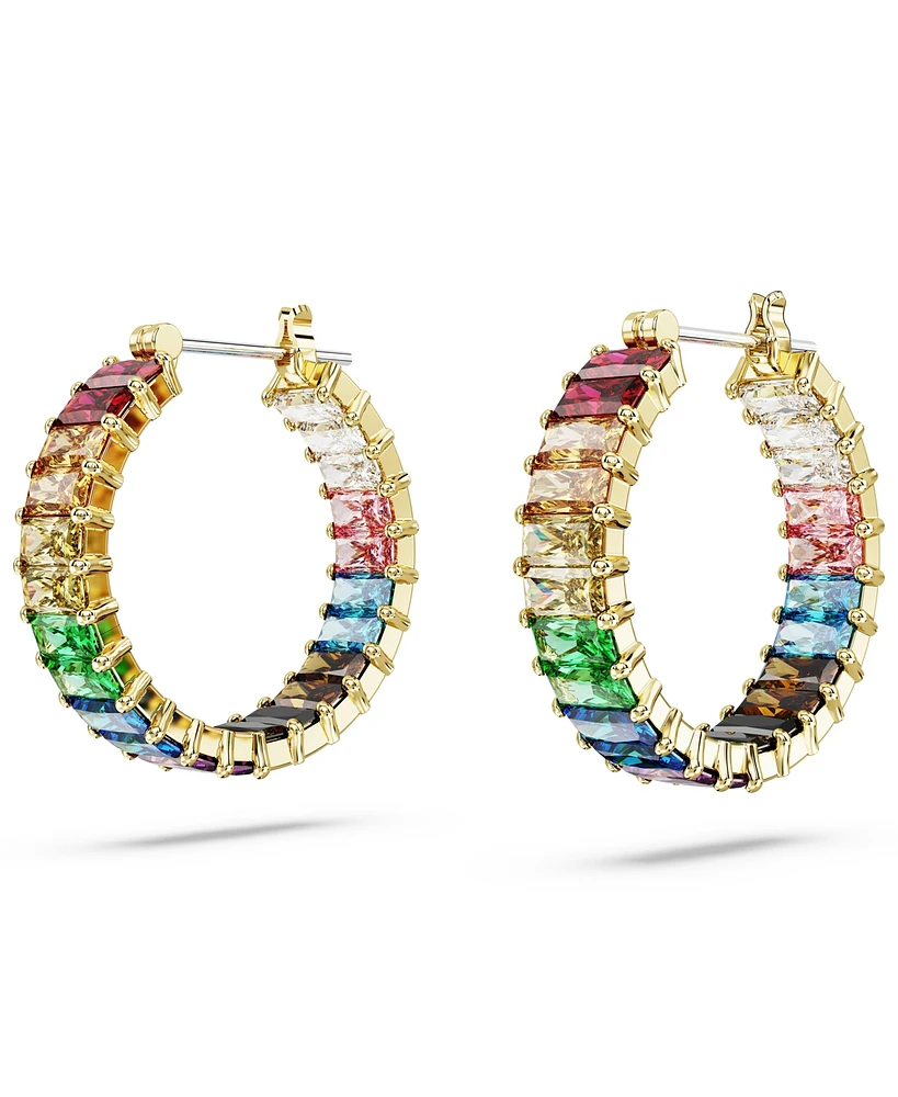 Swarovski Multicolored Baguette Cut Gold-Tone Plated Matrix Hoop Earrings