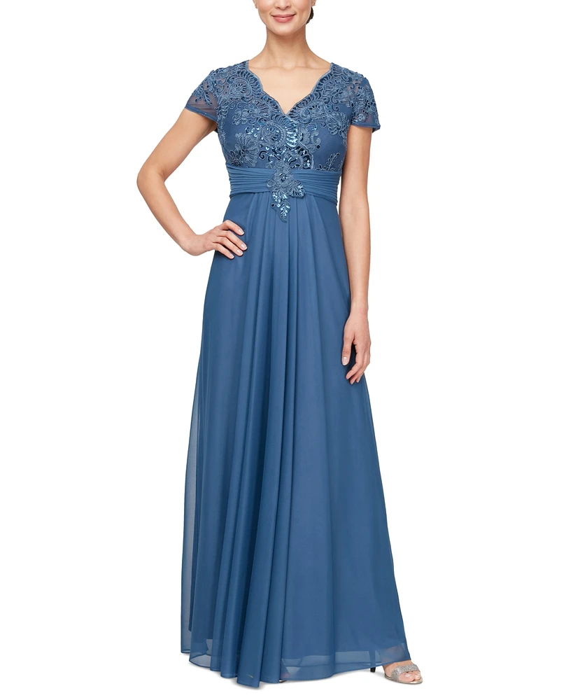 Alex Evenings Women's Embellished Short-Sleeve Gown