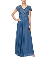 Alex Evenings Women's Embellished Short-Sleeve Gown