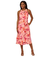 Adrianna Papell Women's Floral Print Tiered Sleeveless Midi Dress