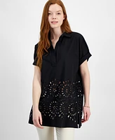 Tommy Hilfiger Women's Cotton Eyelet Popover Top