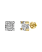 LuvMyJewelry Round Cut Natural Certified Diamond (0.25 cttw) 10k Yellow Gold Earrings Square Stud Design