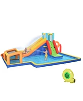 Outsunny 6 in 1 Kids Water Slide Inflatable Bounce House for 3-8 Years Old