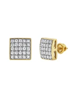 LuvMyJewelry Round Cut Natural Certified Diamond (0.77 cttw) 14k Yellow Gold Earrings Square Tile Design