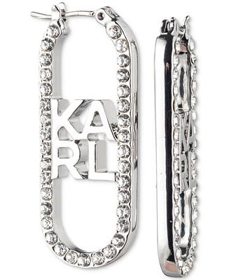 Karl Lagerfeld Paris Silver-Tone Pave Logo Oval Hoop Earrings