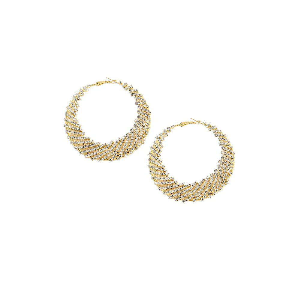 Sohi Women's Ribbed Bling Hoop Earrings