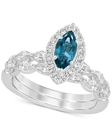 London Blue Topaz (5/8 ct. t.w.) & Diamond (7/8 Bridal Set 14k White Gold