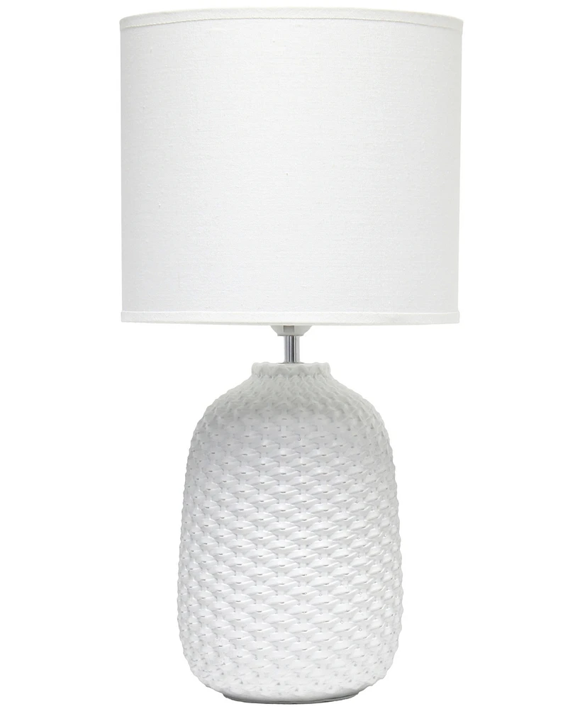 Simple Designs 20.4" Tall Traditional Ceramic Purled Texture Bedside Table Desk Lamp with White Fabric Drum Shade