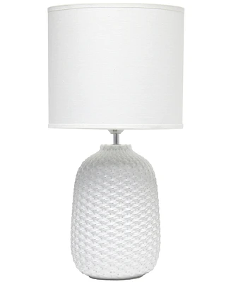 Simple Designs 20.4" Tall Traditional Ceramic Purled Texture Bedside Table Desk Lamp with White Fabric Drum Shade