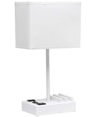Simple Designs 15.3" Tall Modern Rectangular Multi-Use 1 Light Bedside Table Desk Lamp with 2 Usb Ports and Charging Outlet