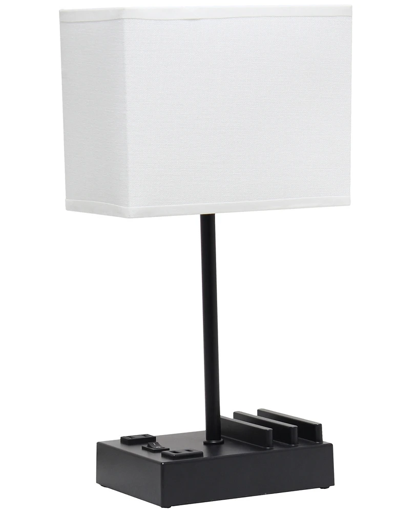 Simple Designs 15.3" Tall Modern Rectangular Multi-Use 1 Light Bedside Table Desk Lamp with 2 Usb Ports and Charging Outlet