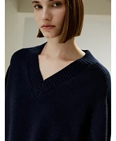 V-Neck Relaxed Fit Wool Cashmere Blend Sweater for Women