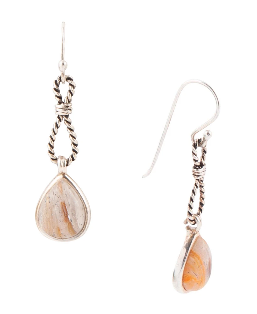 Barse Astro Genuine Wood Opal and Sterling Silver Teardrop Drop Earrings