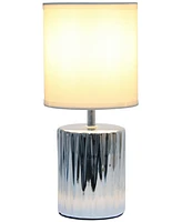 Simple Designs 11.61" Tall Contemporary Ruffled Metallic Gold Capsule Bedside Table Desk Lamp with Black Drum Fabric Shade