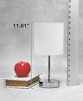 Creekwood Home Nauru 11.81" Traditional Petite Metal Stick Bedside Table Desk Lamp Chrome with Fabric Drum Shade