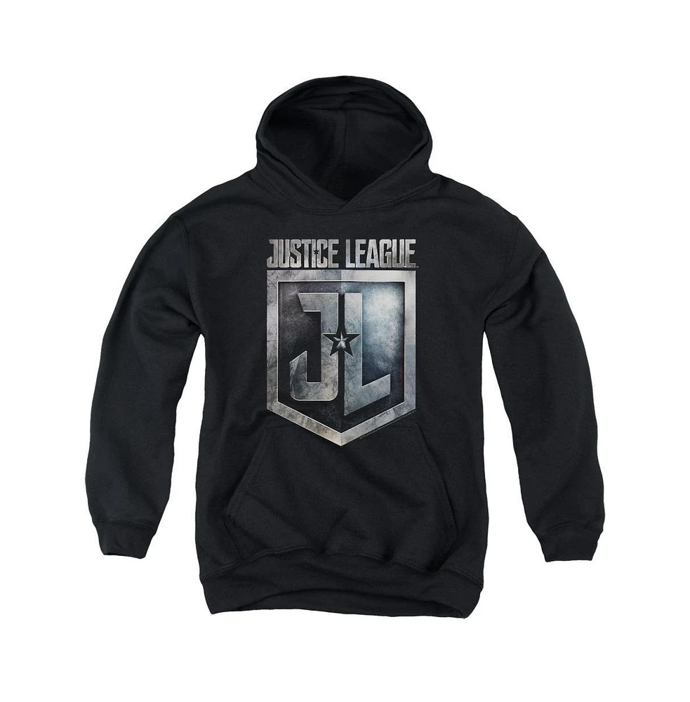 Justice League Boys Movie Youth Shield Logo Pull Over Hoodie / Hooded Sweatshirt