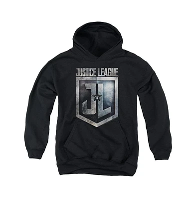 Justice League Boys Movie Youth Shield Logo Pull Over Hoodie / Hooded Sweatshirt