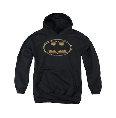 Batman Boys Youth Black & Gold Embossed Pull Over Hoodie / Hooded Sweatshirt