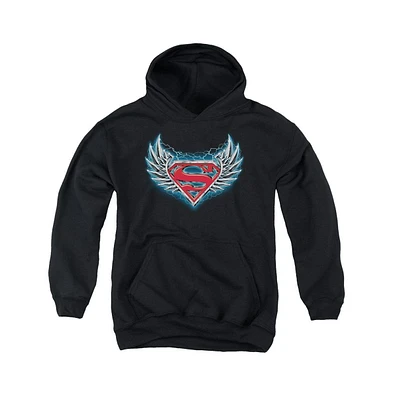 Superman Boys Youth Steel Wings Logo Pull Over Hoodie / Hooded Sweatshirt