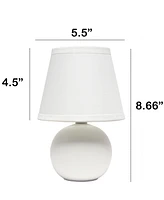 Creekwood Home Nauru 8.66" Traditional Petite Ceramic Orb Bedside Table Desk Lamp Two Pack Set, Tapered Drum Fabric Shade