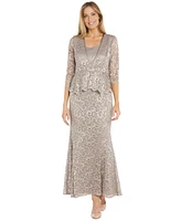 R & M Richards Women's Glitter Lace Gown Jacket