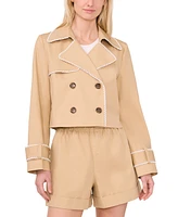 CeCe Women's Cropped Scallop-Trim Trench Jacket