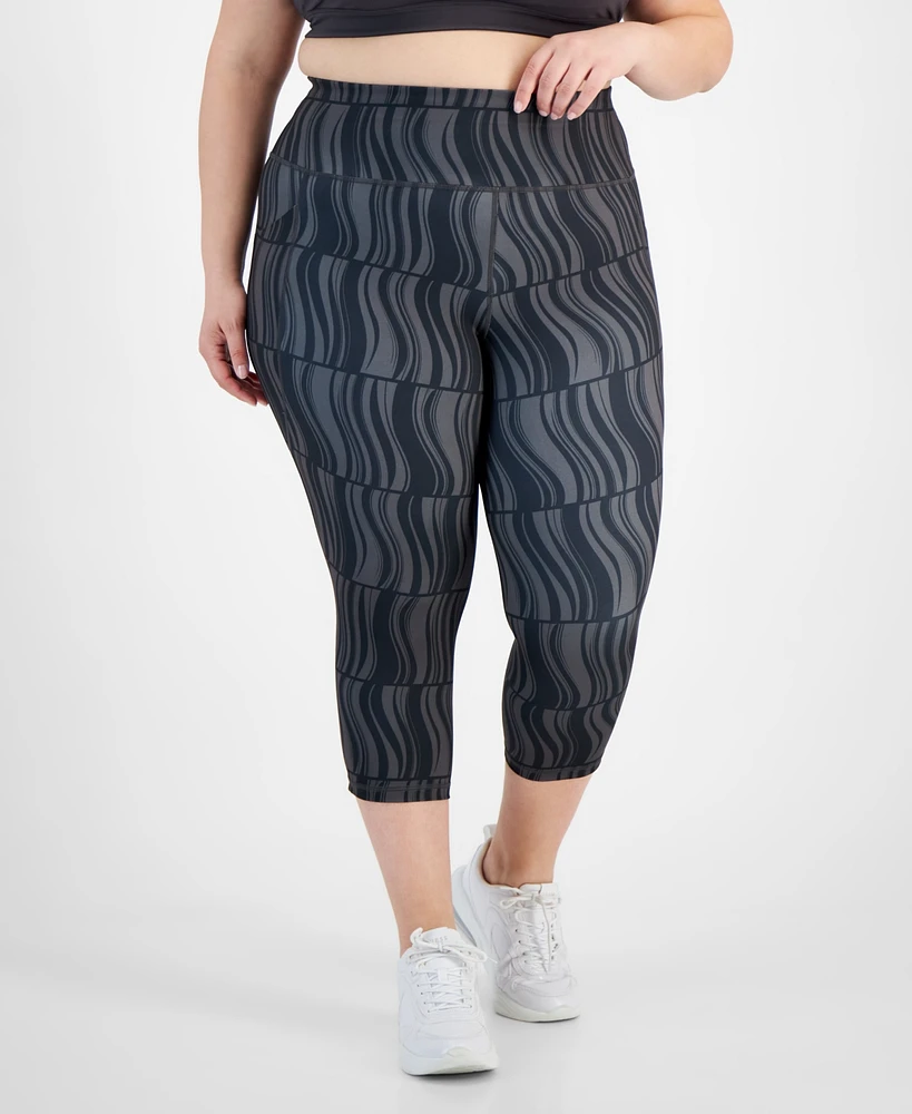 Id Ideology Plus Wavy Geo Printed High Rise Crop Leggings, Created for Macy's