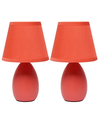 Creekwood Home Nauru 9.45" Traditional Petite Ceramic Oblong Bedside Table Desk Lamp Two Pack Set, Tapered Drum Fabric Shade