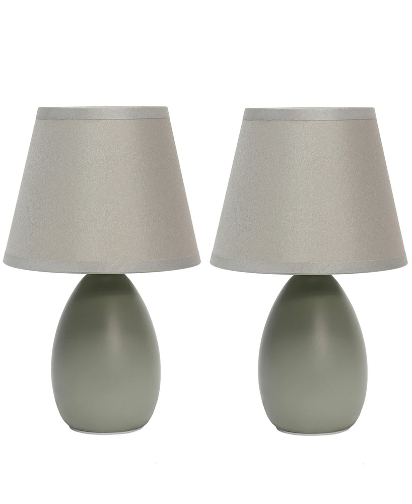 Creekwood Home Nauru 9.45" Traditional Petite Ceramic Oblong Bedside Table Desk Lamp Two Pack Set, Tapered Drum Fabric Shade