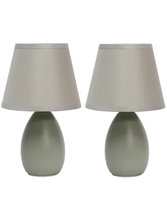 Creekwood Home Nauru 9.45" Traditional Petite Ceramic Oblong Bedside Table Desk Lamp Two Pack Set, Tapered Drum Fabric Shade