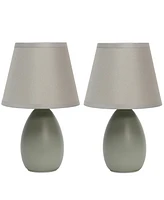 Creekwood Home Nauru 9.45" Traditional Petite Ceramic Oblong Bedside Table Desk Lamp Two Pack Set, Tapered Drum Fabric Shade