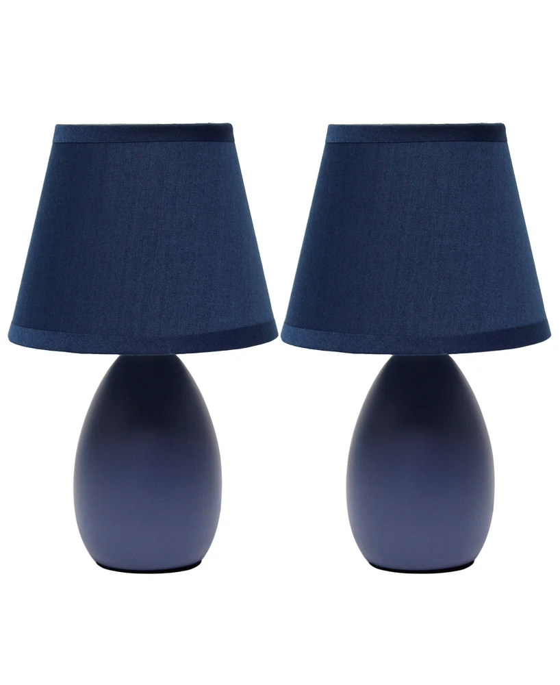 Creekwood Home Nauru 9.45" Traditional Petite Ceramic Oblong Bedside Table Desk Lamp Two Pack Set, Tapered Drum Fabric Shade