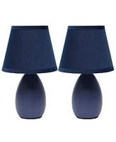 Creekwood Home Nauru 9.45" Traditional Petite Ceramic Oblong Bedside Table Desk Lamp Two Pack Set, Tapered Drum Fabric Shade