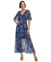 Tommy Hilfiger Women's Floral Flutter-Sleeve Maxi Dress