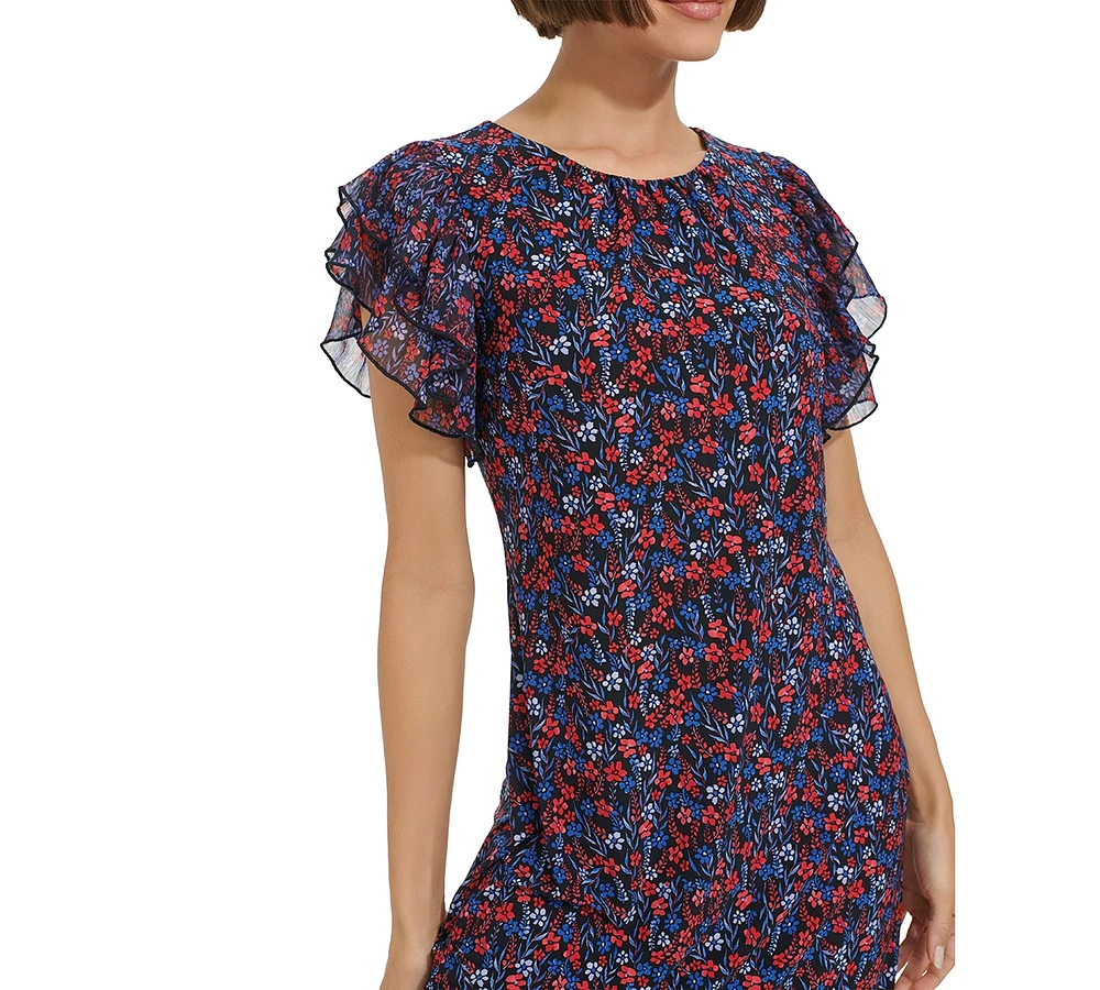Tommy Hilfiger Women's Floral-Print Flutter-Sleeve Shift Dress