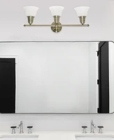 Lalia Home Essentix Contemporary Three Light Metal and Alabaster White Glass Shade Vanity Uplight Downlight Wall Mounted Fixture