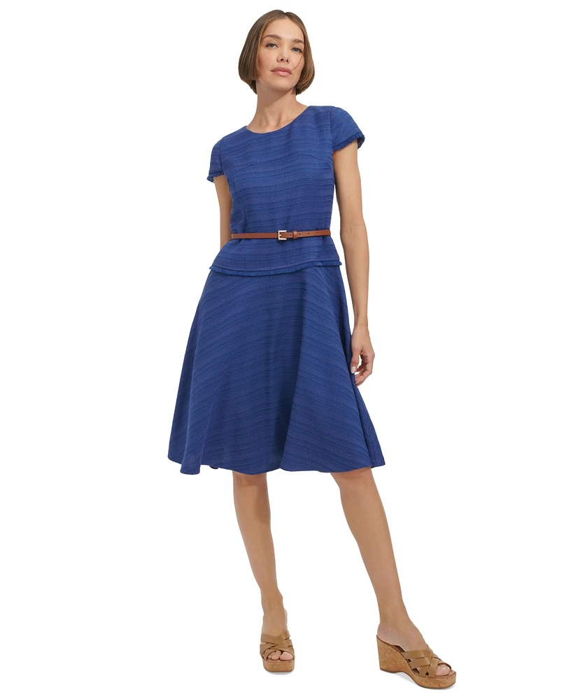 Tommy Hilfiger Women's Belted Cap-Sleeve Fit & Flare Dress