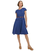 Tommy Hilfiger Women's Belted Cap-Sleeve Fit & Flare Dress