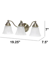 Lalia Home Essentix Traditional Three Light Curved Metal, Alabaster White Glass Shade Vanity Uplight Downlight Wall Mounted Fixture