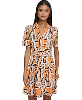 Karl Lagerfeld Paris Women's Printed Belted A-Line Dress