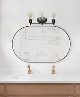 Lalia Home Studio Loft Modern Three Light Metal and Clear Seeded Glass Shade Vanity Uplight Downlight Wall Mounted Fixture