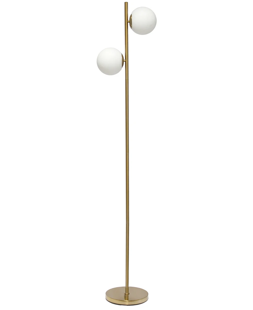 Simple Designs 66" Tall Mid Century Modern Standing Tree Floor Lamp with Dual White Glass Globe Shade