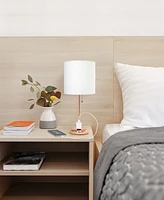 Creekwood Home Oslo 19.5" Contemporary Bedside Power Outlet Base Standard Metal Table Desk Lamp