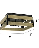 Lalia Home 14" Barnlit Four Light Decorative Squared Metal and Natural Wood Flush Mount Ceiling Light