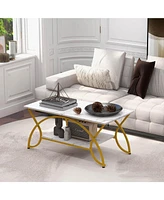 Slickblue 2-Tier Faux Marble Coffee Table with Marble Top and Metal Frame